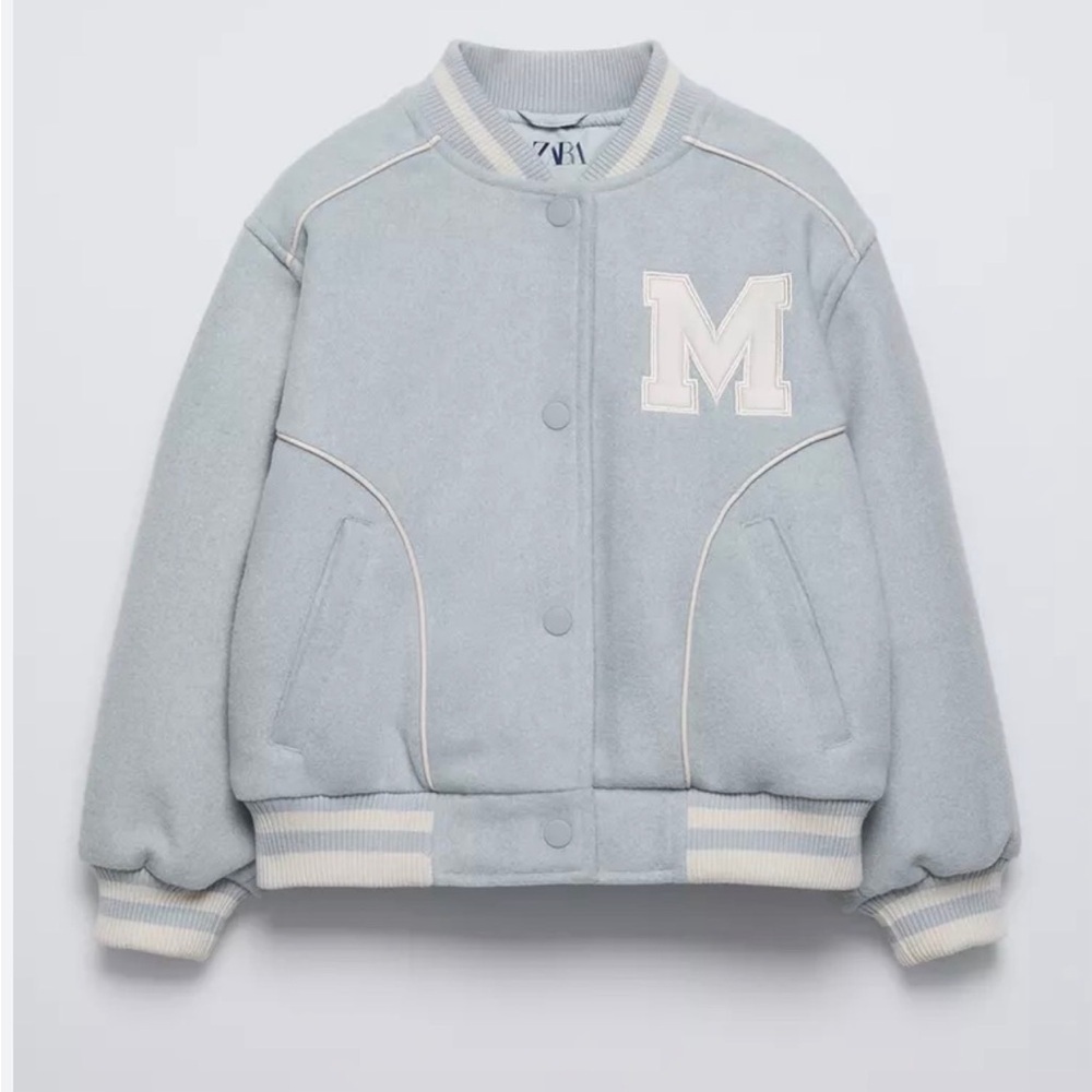 Zara Kids Pastel Blue Varsity Jacket